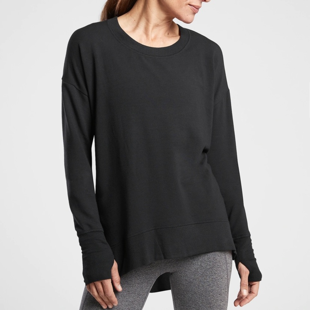 Athleta Women's Coaster Luxe  Solid Black Soft Pullover Sweatshirt Size Small